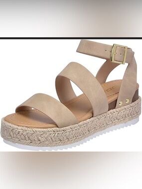 Soda Beige Tan Triple-Strap Espadrille Platform Sandals Size 6